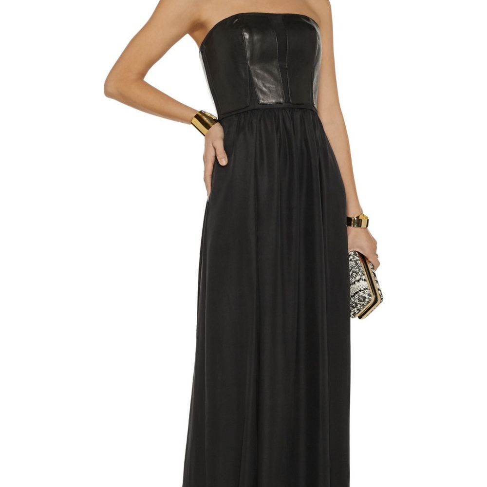 NWT Rebecca Taylor Leather Maxi Dress Gown Black